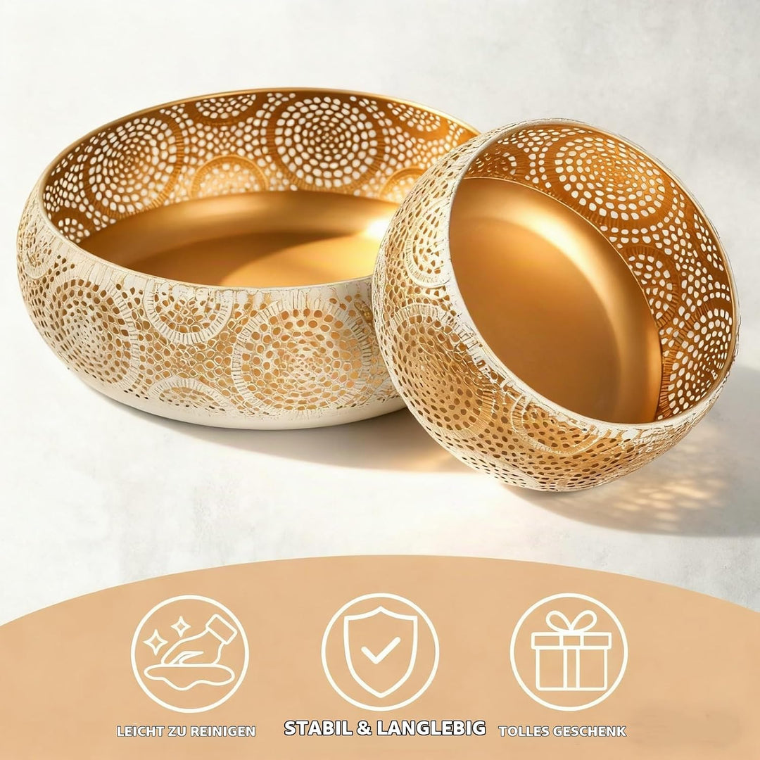 JAZUIHA Obstschale Modern 2er Set, Dekoschale Gold, Obstkorb aus Metall Runde Dekorative Schale Gold