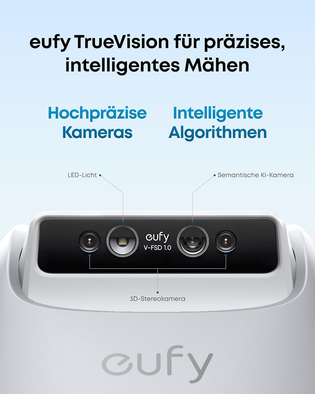 eufy E18 Mähroboter ohne Begrenzungskabel, ohne RTK & Signalausfälle, TrueVision Technologie, GNSS,