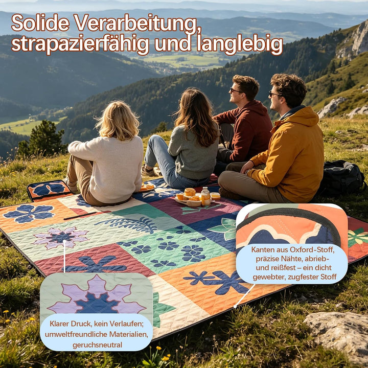 Picknickdecke 200x200 cm - Stranddecke XXL, wasserdicht &amp; isoliert Campingdecke, atmungsaktiv und we