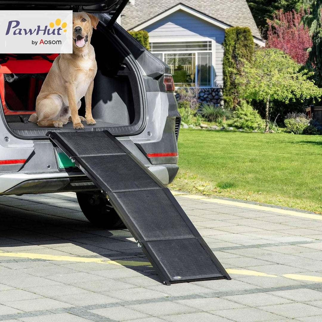 PawHut Haustierrampe Klappbare Hunderampe Autorampe, Hundeeinstiegshilfe aus Alu, rutschfeste Koffer