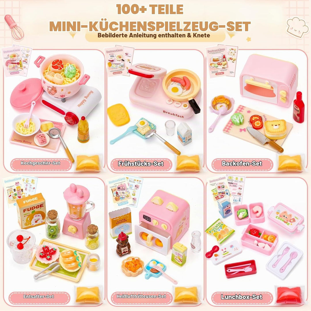 Miniküche Spielset 100+ Teile ab 3 Jahren - Puppenhaus Kochspielzeug, Küche