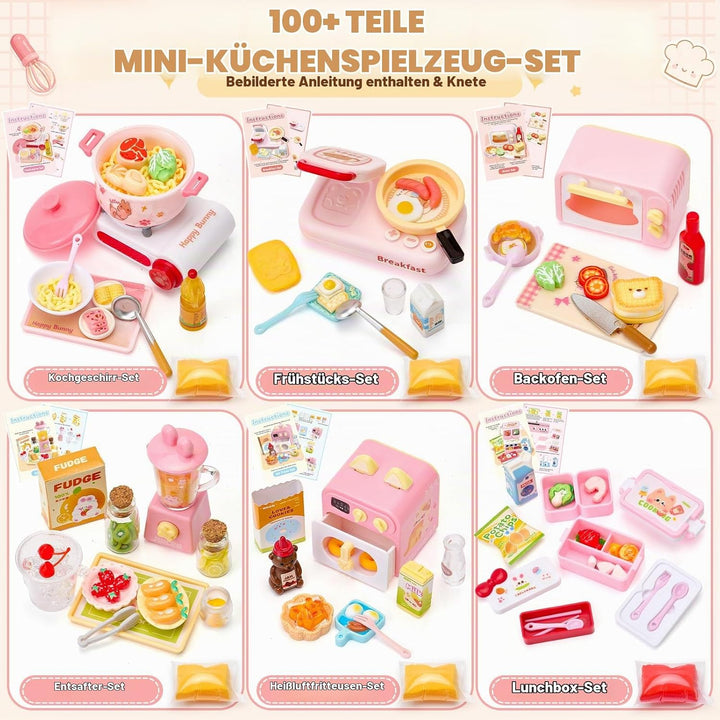 Miniküche Spielset 100+ Teile ab 3 Jahren - Puppenhaus Kochspielzeug, Küche