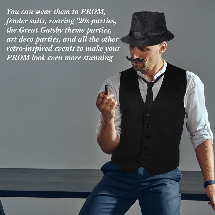 Blulu 1920er Herren Zubehör Gatsby Gangster Kleidung Kostüm Cosplay Outfit mit Weste Fedora Hut Tasc