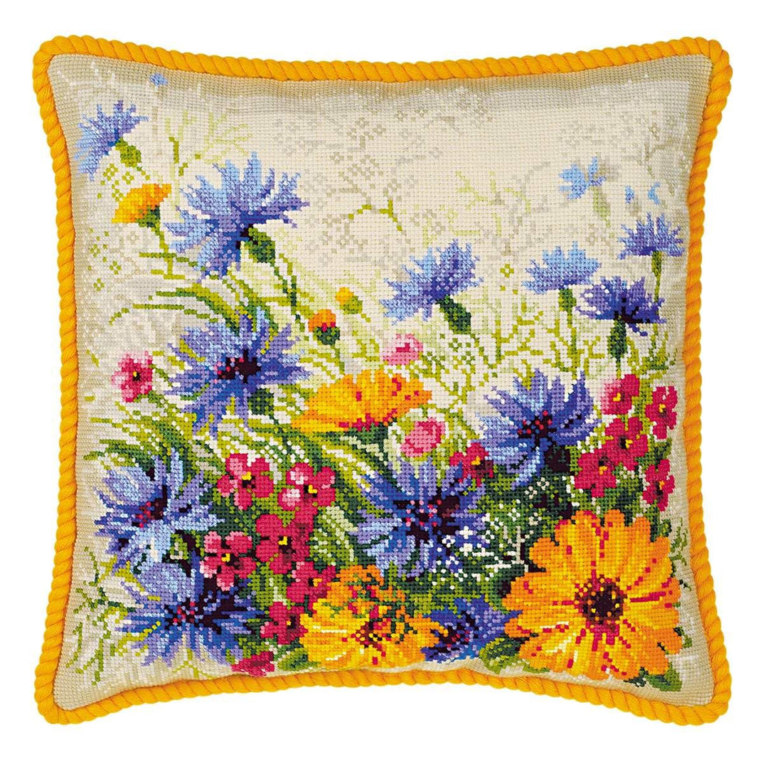 RIOLIS Stickpackung Stickbild oder Kissenplatte Blumen, gezählter Kreuzstich