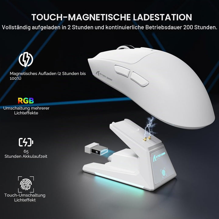 MAMBASNAKE x Attack Shark X1 Gaming-Maus mit Ladestation, 49g Ultralight, 40K DPI PAW3395 PRO-Sensor