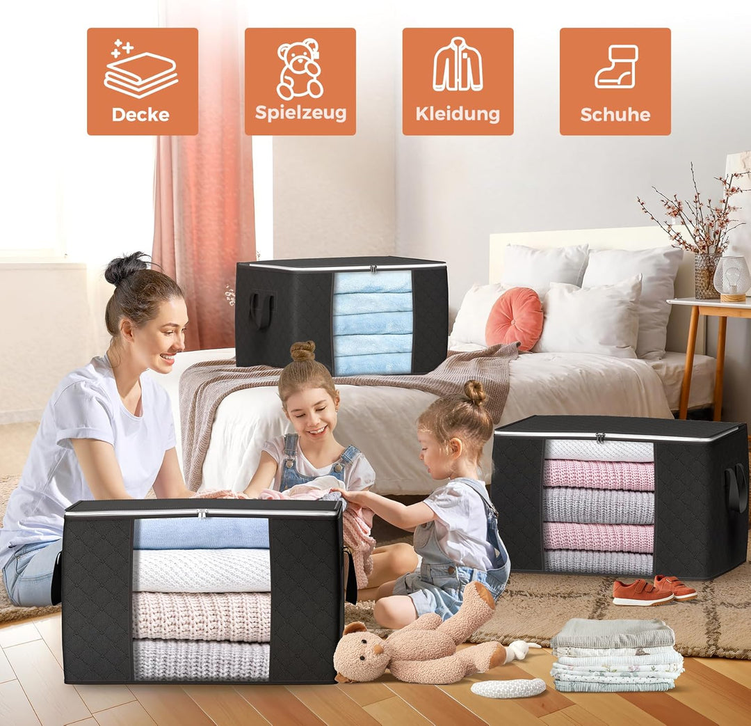 Budding Joy 4 Stück 90L Aufbewahrungstasche, Aufbewahrungsbox mit Deckel Grosse, Kleider Aufbewahrun