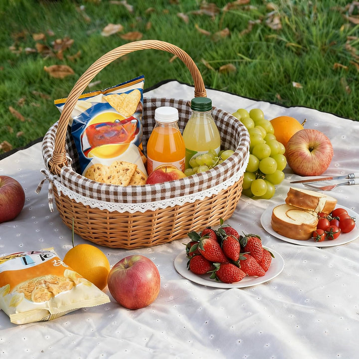 Toddmomy Natural Weidenkorb Picknickkorb, Gross Geflechten Einkaufskorb Mit Henkel Und & Liner, Gefl