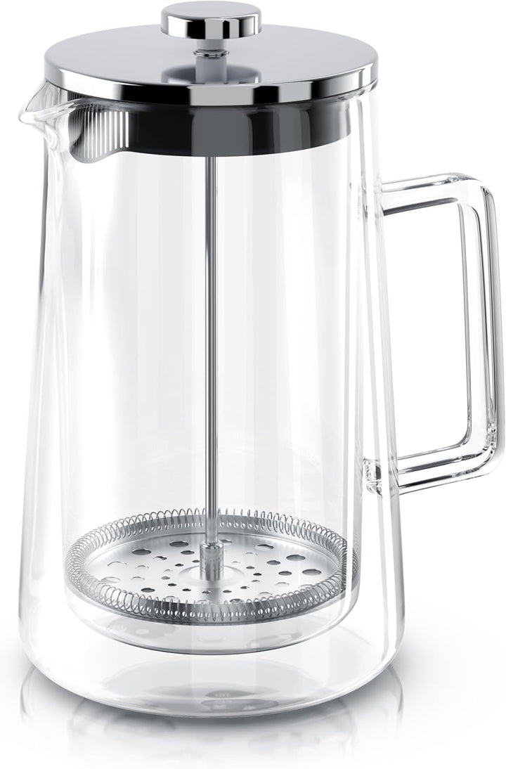 Arendo - French Press 1 Liter – Kaffeepresse - Thermo Doppelwand Design - aus Glas - Kaffeebereiter