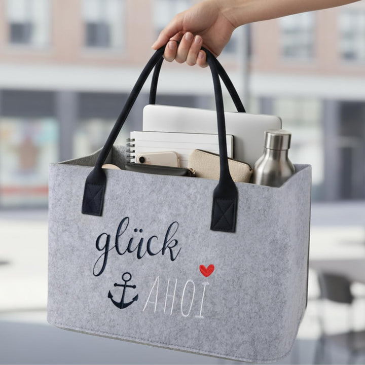 com-four® Filz-Shopper mit Henkel - Kaminholz-Tasche 40 x 26 cm - Tasche mit maritimem Spruch für St
