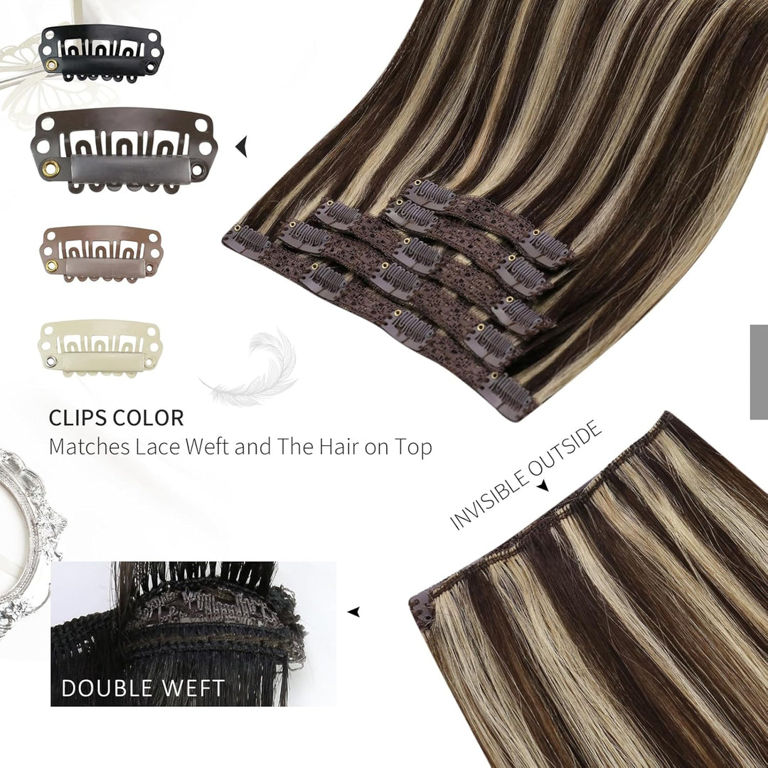 Moresoo Clip Extensions Echthaar Braun Haarextension Clips Remy Echthaar Extensions Clip in Haarverl