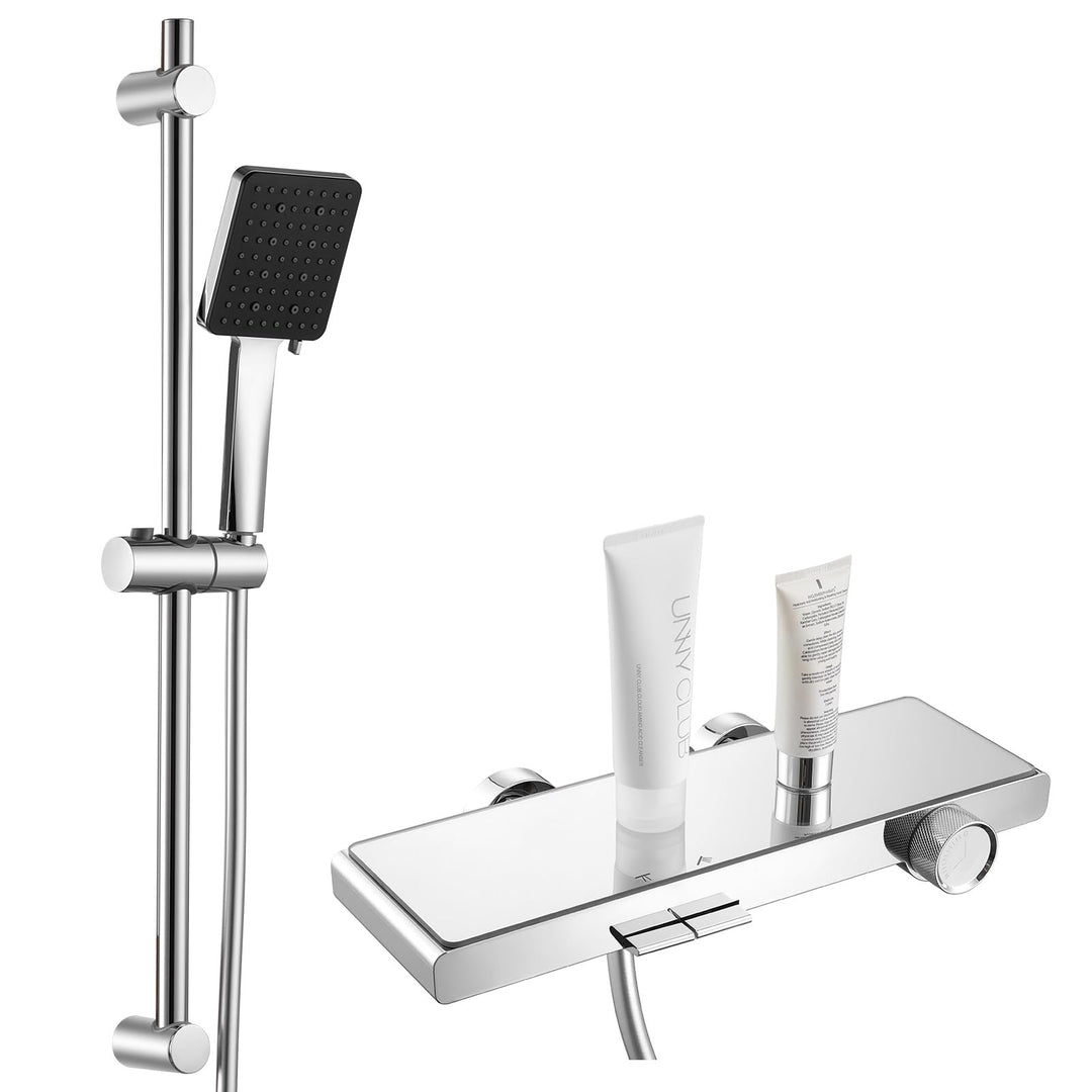 Auralum Duschsystem mit Badewannenarmatur und Ablage, Innovatives Klaviertasten-Design Duschset, Han