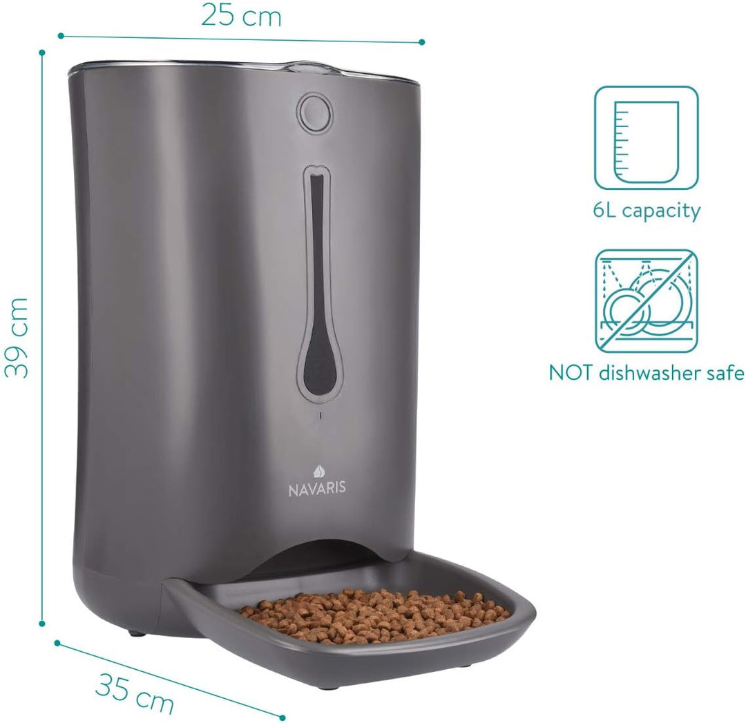 Navaris Automatischer Futterautomat Futterspender mit Timer - 6L Futternapf Automat mit Timer und ak