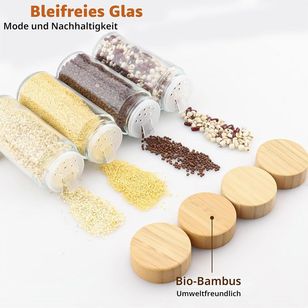 Gewürzdosen Hochwertigem Holzdeckel [12 Stücke],120 ml Gewürzgläser, Gewürzstreuer Glas Gewürzbehält