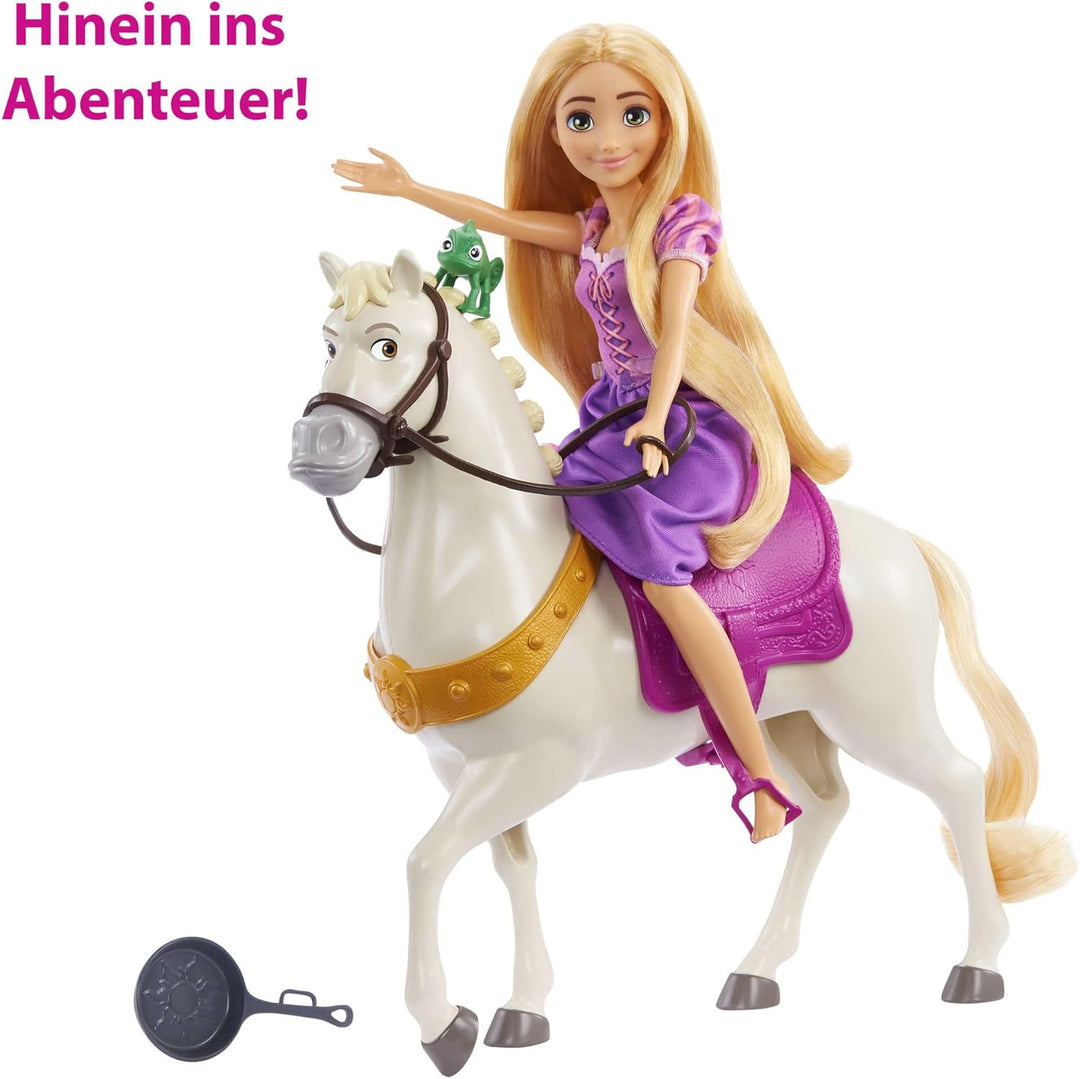 Disney Prinzessin Rapunzel & Maximus - Puppe und Pferd mit abnehmbarem Sattel und Zügeln, inklusive