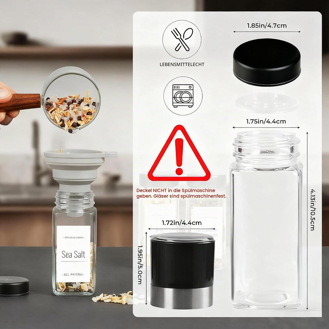 FRIBERG Gewürzgläser mit Streueinsatz [20x 120ml],Gewürzgläser Eckig Set mit Edelstahl Deckel,mit 2