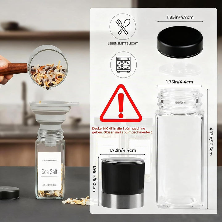 FRIBERG Gewürzgläser mit Streueinsatz [20x 120ml],Gewürzgläser Eckig Set mit Edelstahl Deckel,mit 2