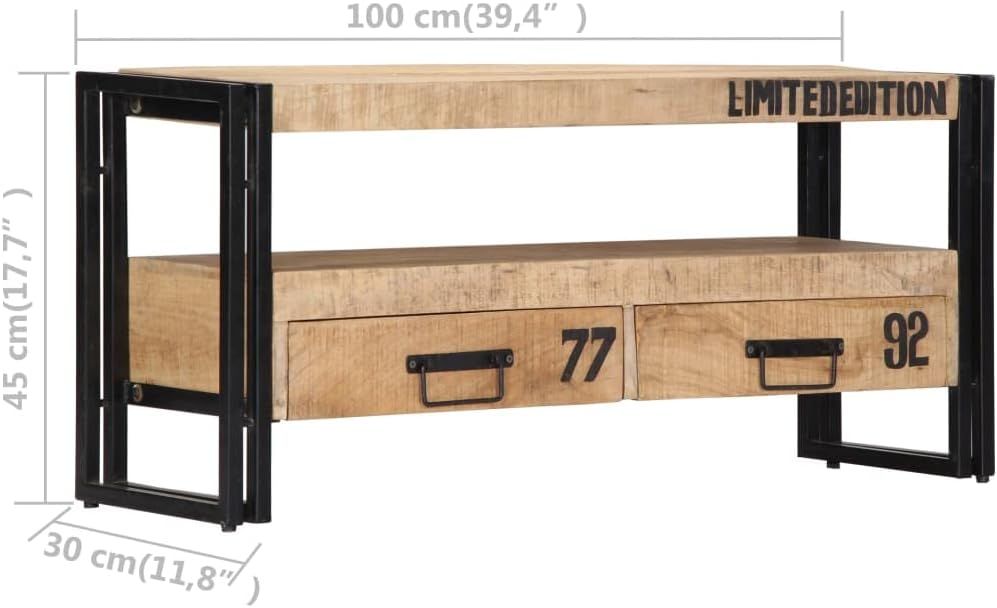 vidaXL Mangoholz Massiv TV Schrank mit 2 Schubladen 1 Fach TV Board Möbel Lowboard Fernsehschrank Fe