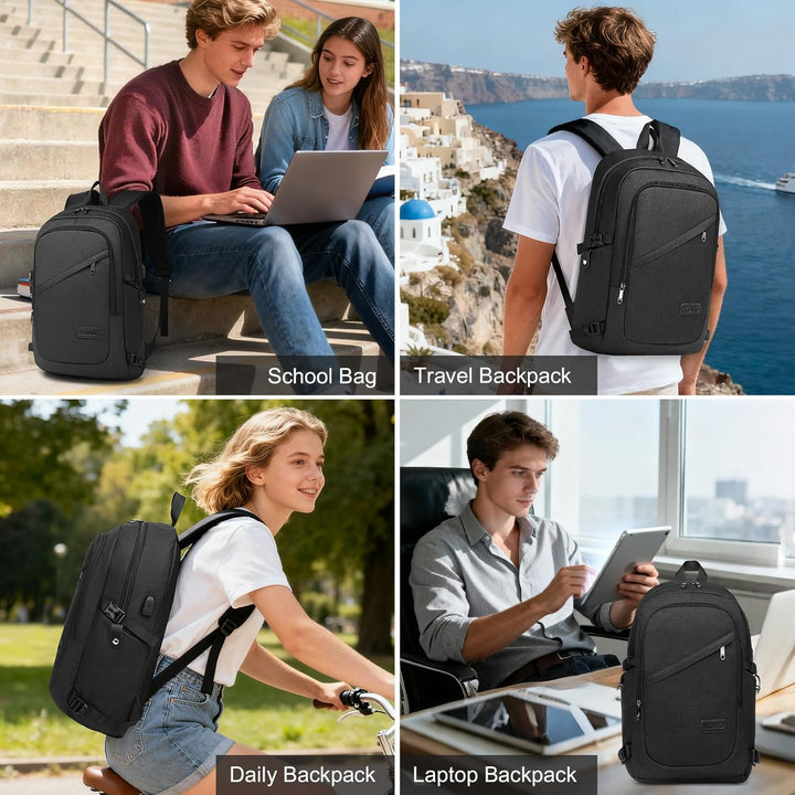 Kono Laptop-Rucksack Diebstahlsicherung Reisen Geschäft Arbeiten Computer Schwarz, Schwarz
