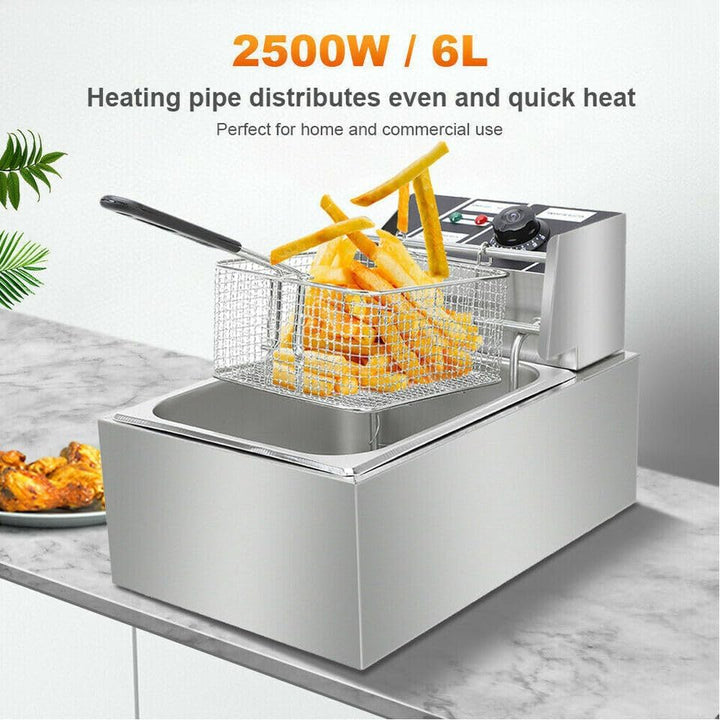 Elektrische Friteuse mit Fett 2500W 6 L Kommerzielle Fritteusen Edelstahl Kaltzonen Fritöse, Profi G