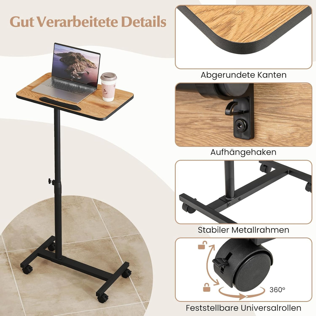 COSTWAY Betttisch auf Rollen höhenverstellbar, Pflegetisch mit neigbarer und 360° drehbarer Tischpla