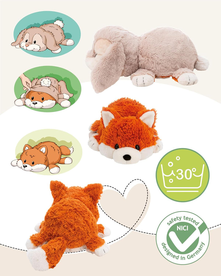 Kuscheltier Hase & Fuchs 25cm mit Wendefunktion 2in1 - orange - Stofftier aus weichem Plüsch, niedli