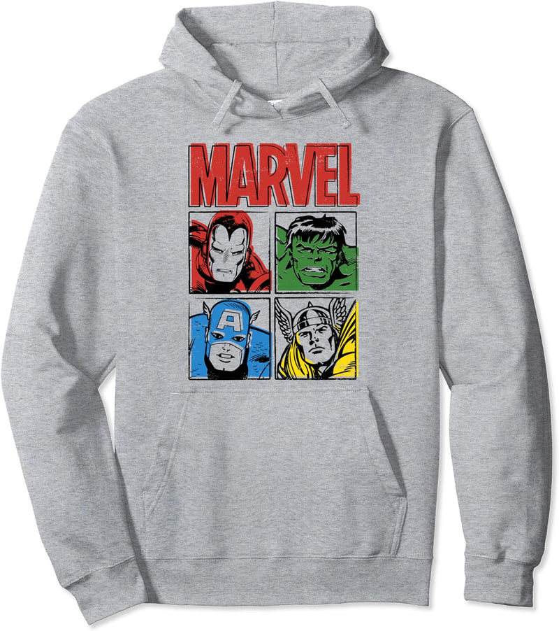 Marvel Vintage Squares Iron Man, Hulk, Captain America, Thor Pullover Hoodie