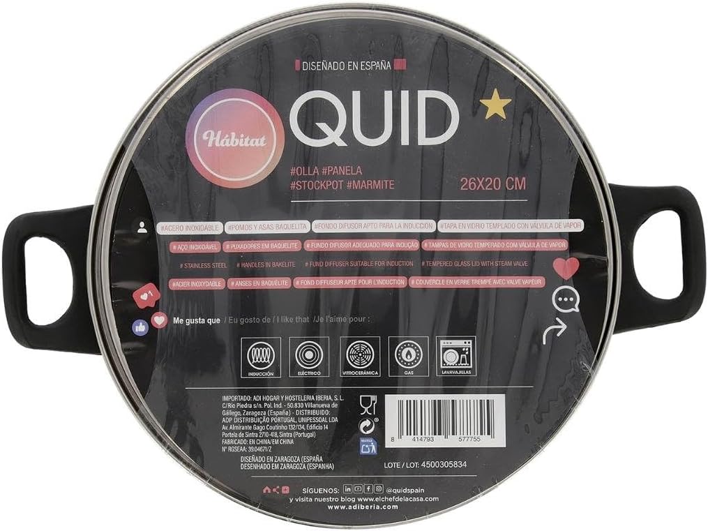 Quid 6024012 OLLA 26X20CM  INOX Kochtopf 26 x 20 cm Edelstahl Habitat QD, bunt