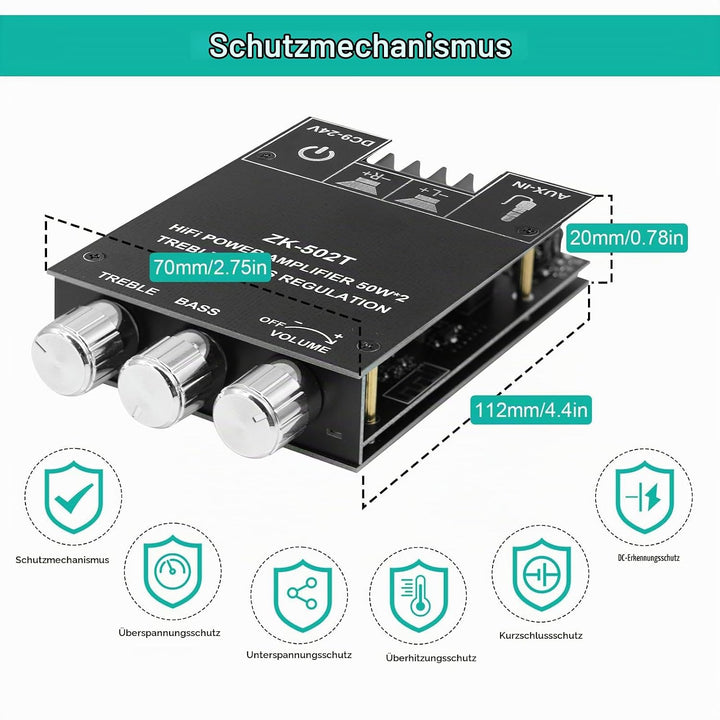 ZK-502T Bluetooth 5.0 Verstärker Hifi Stereo 2x50W, Verstärker mit Bluetooth für Lautsprecher, AUX B