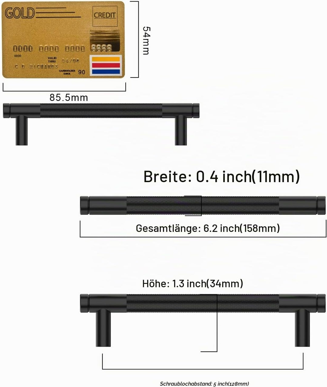 Amerdeco 10 Stück Gerändelte Schrankgriffe Schwarzes Griffe Möbel Möbelgriffe 128mm Lochabstand Türg
