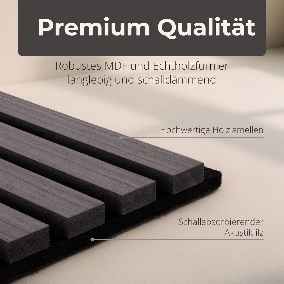 2x Akustikpaneele mit Lamellen 240 x 60cm Grau Holz Grau 240x60cm, 2 Stück, Grau 240x60cm, 2 Stück