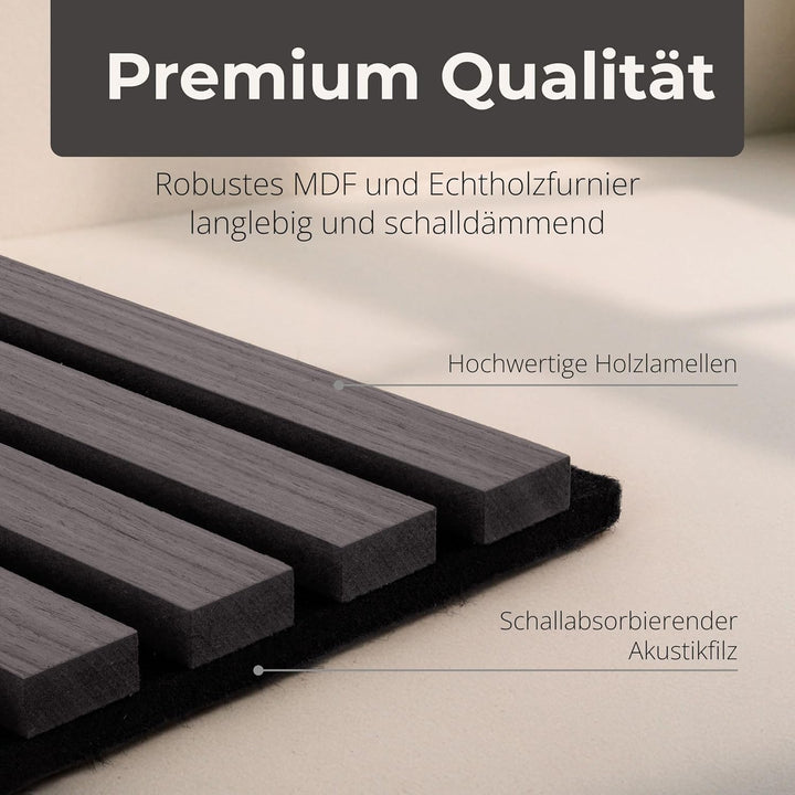 2x Akustikpaneele mit Lamellen 240 x 60cm Grau Holz Grau 240x60cm, 2 Stück, Grau 240x60cm, 2 Stück