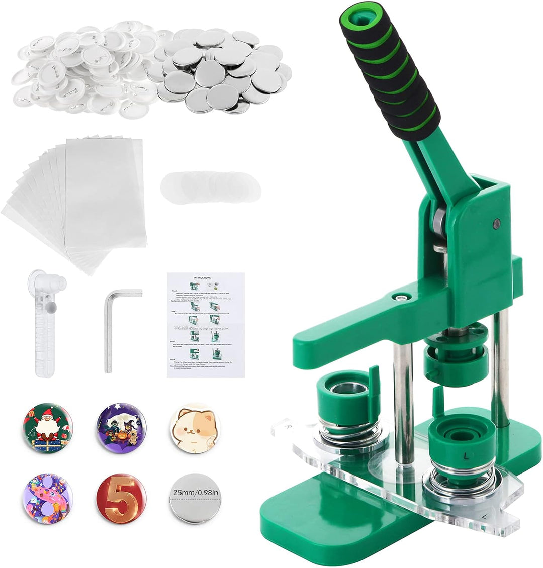 Dyna-Living Buttonmaschine Abzeichen Button Maker 25mm/0.98in, DIY Badge Press Machine mit 100 Zubeh