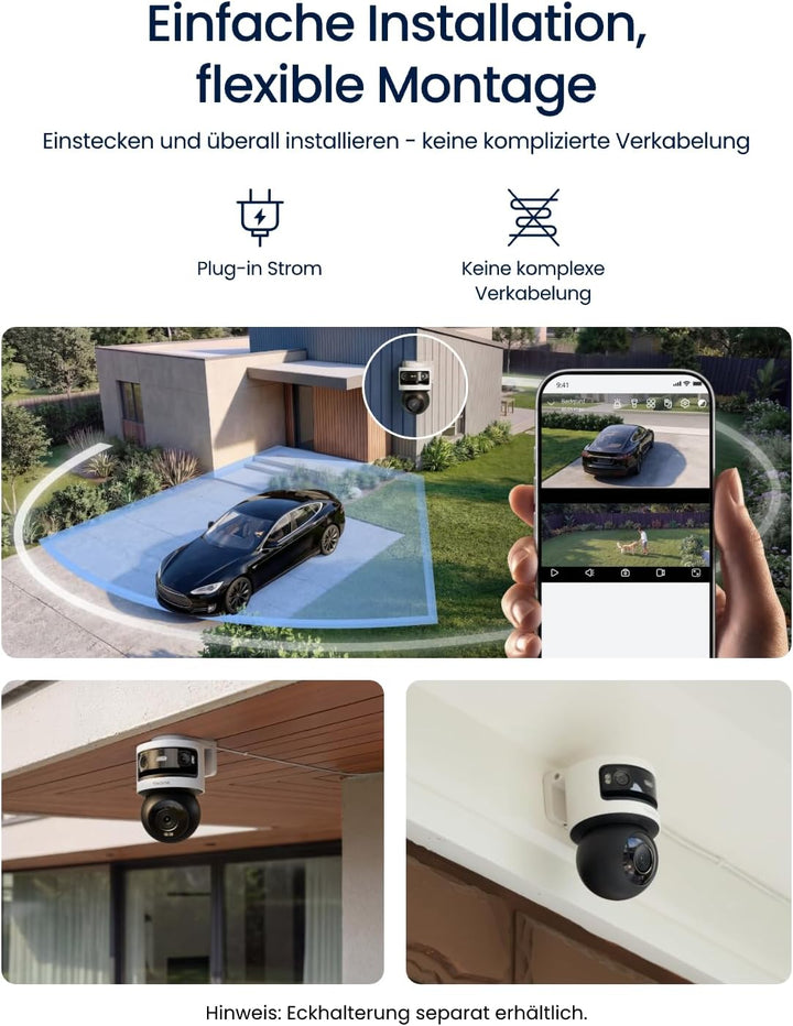 Reolink Überwachungskamera Aussen, 10MP+8MP Dreifachobjektiv, OMVI 3i WiFi | 10MP 180° Panorama &amp; 4K