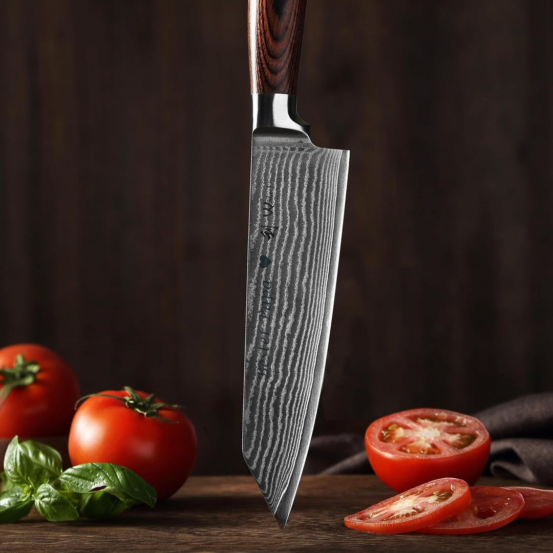 Wakoli EDIB Damast Chefmesser Kiritsuke mit Gravur – Personalisiertes Messer, 20cm Klinge aus 67 Lag