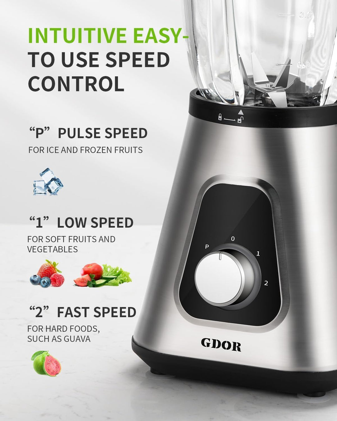 GDOR 1200W Smoothie Maker 2-1 Standmixer Glas mit 1,5L Glaskrug und 650ml Reisebecher 3 Geschwindigk