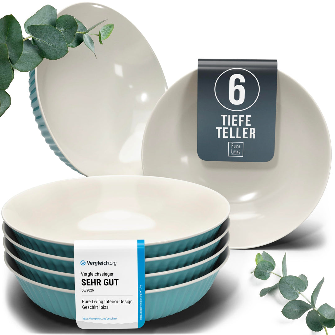 Suppenteller 6er Set Hygge Serie - Premium Steingut, Kratzfest, Für Spülmaschine, Mikrowelle - Styli