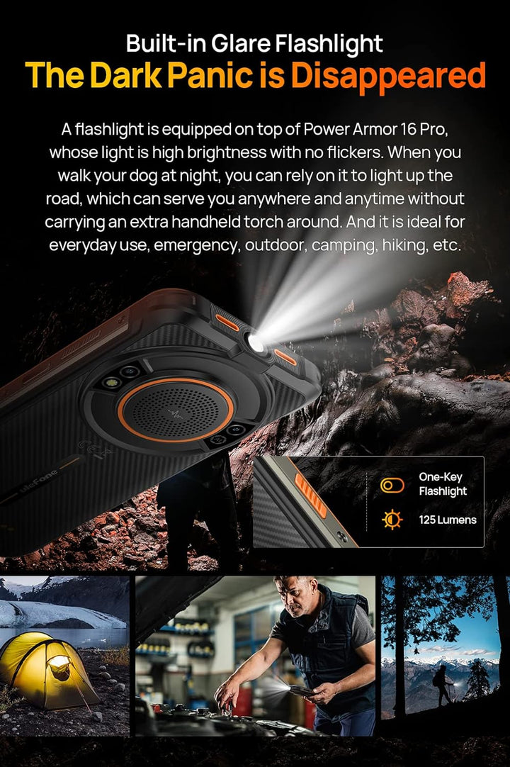 Ulefone Armor 16 PRO Android 12 Outdoor Handy Ohne Vertrag, 122Db Lautsprecher, 9600mAh Akku, Glare
