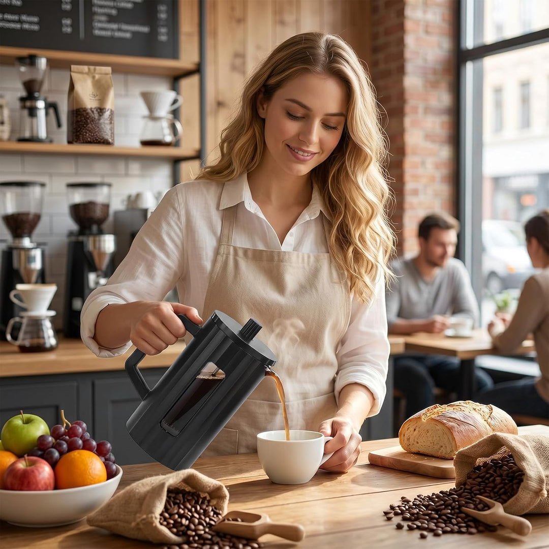 DASIAUTOEM French Press Kaffeemaschin 1L, Espressokocher, kanne Cold Brew und Heissgetränke, PP Edel