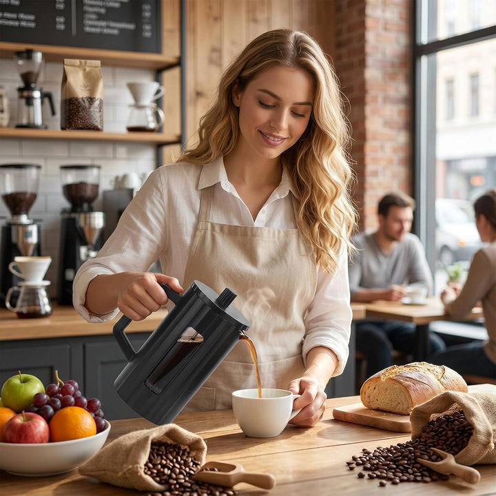 DASIAUTOEM French Press Kaffeemaschin 1L, Espressokocher, kanne Cold Brew und Heissgetränke, PP Edel