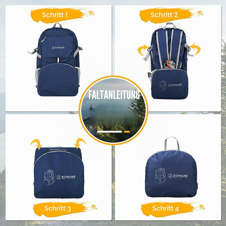 ZOMAKE 35 L Leicht Faltbarer Rucksack Packbare Backpacks, Kleiner Rucksäcke Wanderrucksack Wasserdic