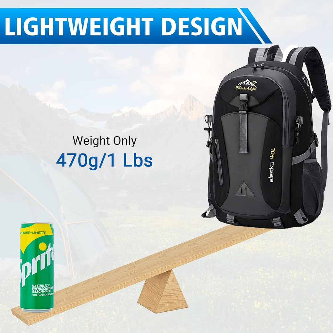 Zorplex Leicht Wanderrucksack, 40L Packable Wasserdichter Rucksack mit atmungsaktivem 3D Air Mesh Po