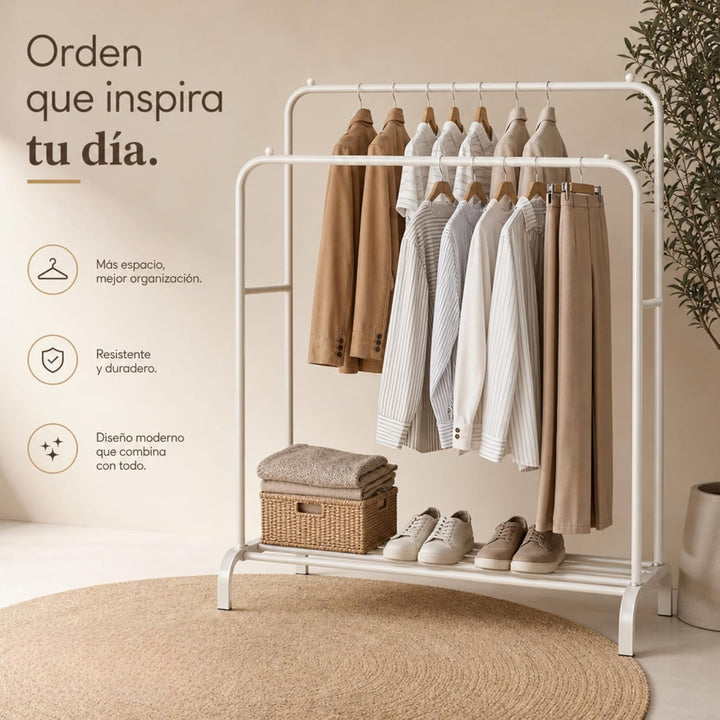 edihome, Kleiderständer, Kleiderstange, Doppelt, 110 x 150 x 54 cm, Schuhregal, Metallisch, Stabil,