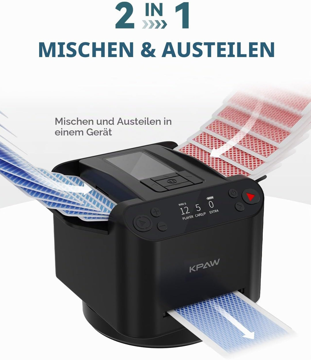 Kartenmischmaschine mit Austeilen, 360° Drehung für 1–2 Decks, mit 4 Fernbedienungen, Automatischer