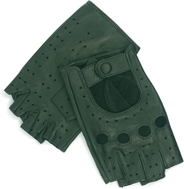 Harssidanzar Lady Fingerlose Lederhandschuhe Schaffell Single Line Half Finger GL012 L Jägergrün, L