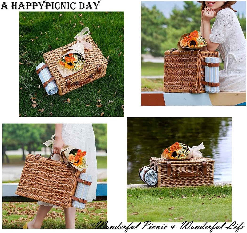 HappyPicnic Wicker Picknickkorb für 4 Personen, Willow Storage Hamper Service Geschenkset für Campin