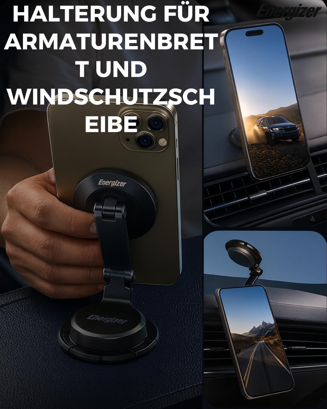 Energizer Magnetisches kabelloses Autoladegerät 15 W schnell | MagSafe Halterung für iPhone und Andr