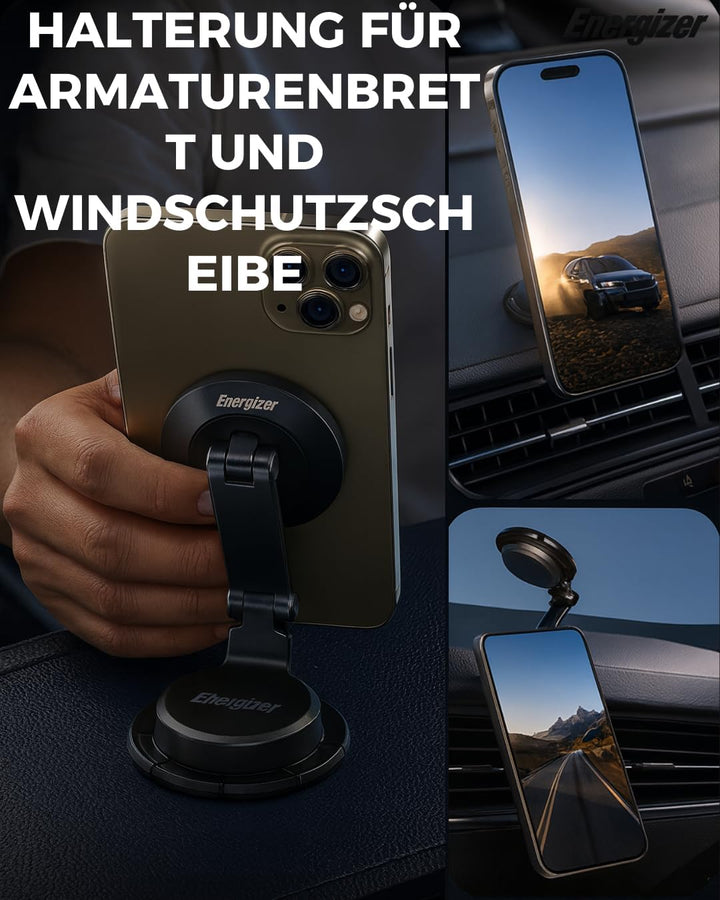 Energizer Magnetisches kabelloses Autoladegerät 15 W schnell | MagSafe Halterung für iPhone und Andr