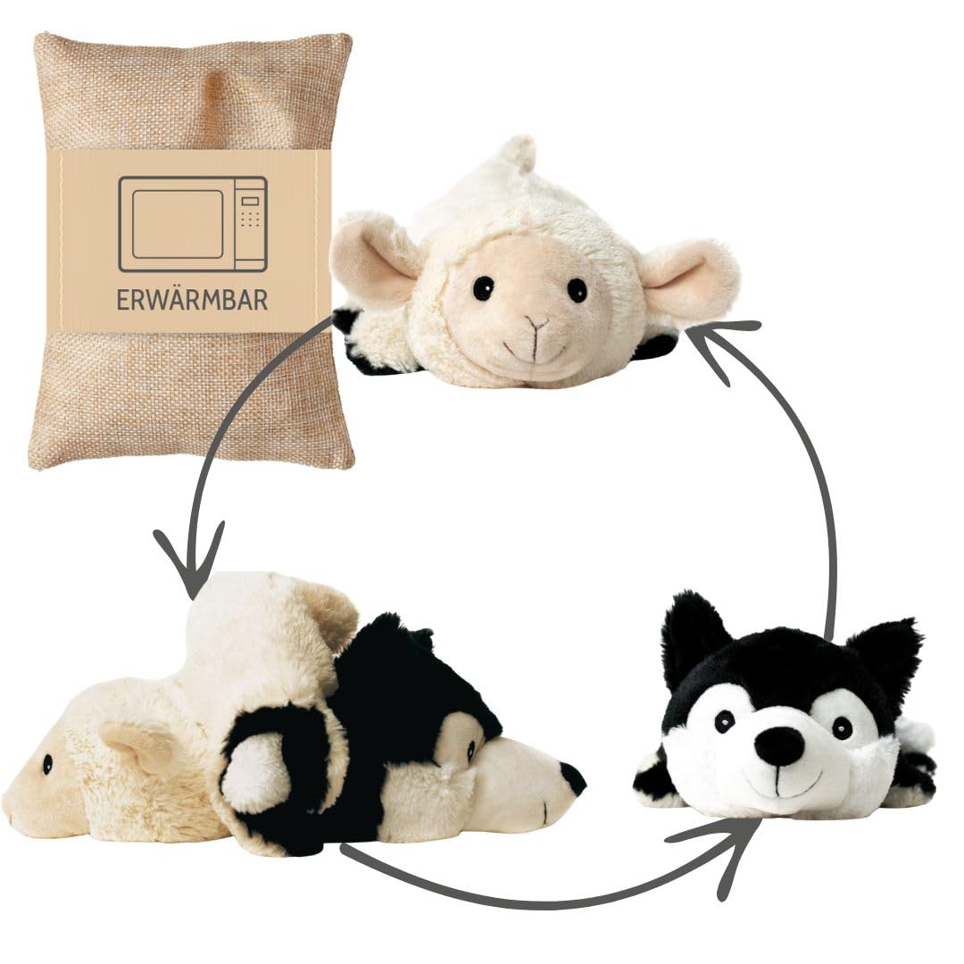 Habibi Plush Classic – 1863 Magic „Wolf/Schaf“ mit Hirsekörnerfüllung, verwandelbares Wärmestofftier