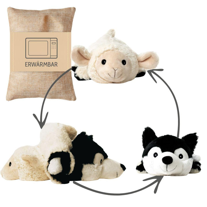 Habibi Plush Classic – 1863 Magic „Wolf/Schaf“ mit Hirsekörnerfüllung, verwandelbares Wärmestofftier