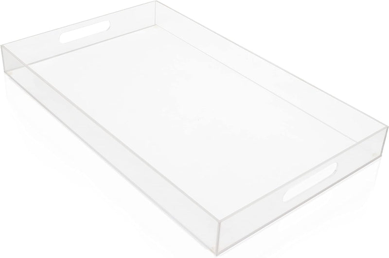 Kurtzy Tablett Serviertablett aus Klarem Acryl-Kunststoff mit Griffen - L40 x B30 cm Grosses Rechtec